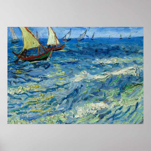Poster The Sea at Saintes-Maries par Vincent van Gogh (Devant)