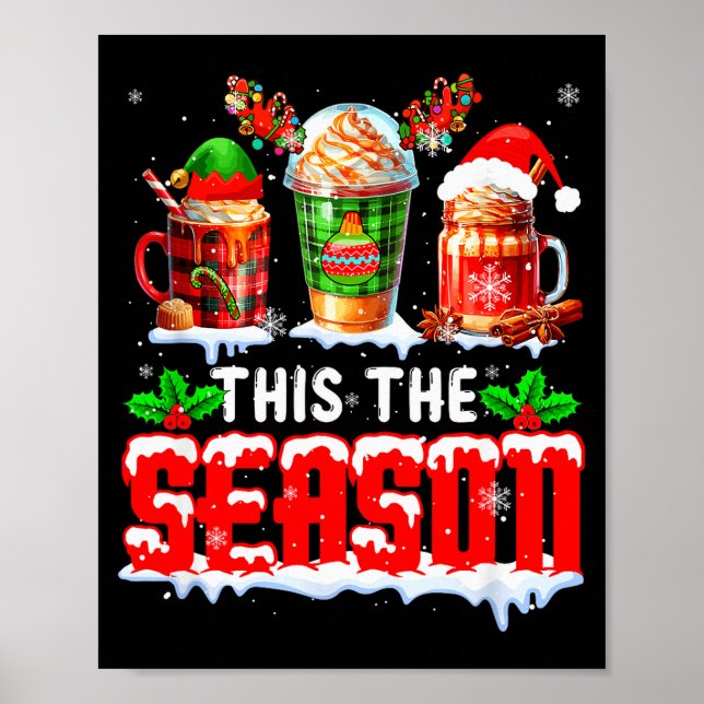 Poster The Season Christmas Three Santa Reindeer Elf Coff (Devant)