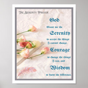 Poster The Serenity Prayer with Flowers, Book and Feather