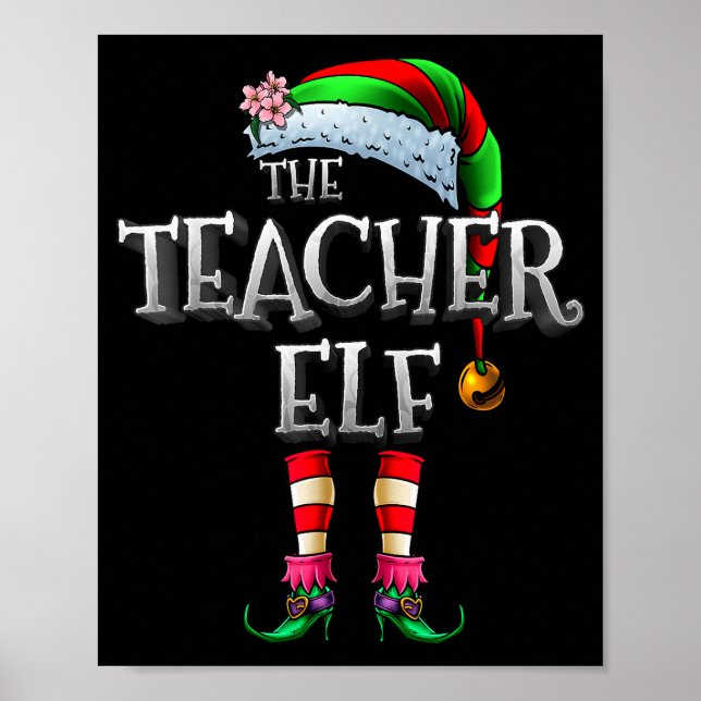 Poster The Teacher Elf Shirt Matching Family Funny Christ (Devant)