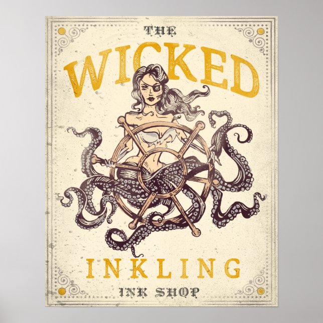 Poster "The Wicked Inkling Tattoo Shop" Octopus Nautique (Devant)