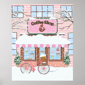 Poster The Winter's Embrace, A Cosy Coffee Shop in the Sn