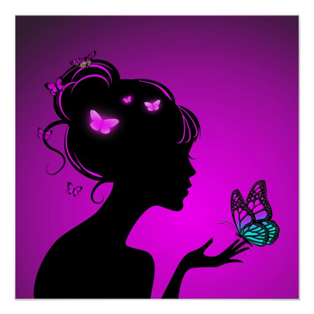 Poster The woman butterflies violet (Front)