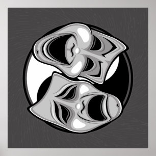 Poster Théâtre comique et tragique Masques Yin Yang Desig