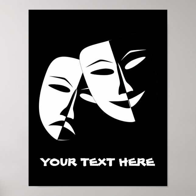 Poster Théâtre Masque Comédie Tragédie Noir Blanc Personn (Devant)