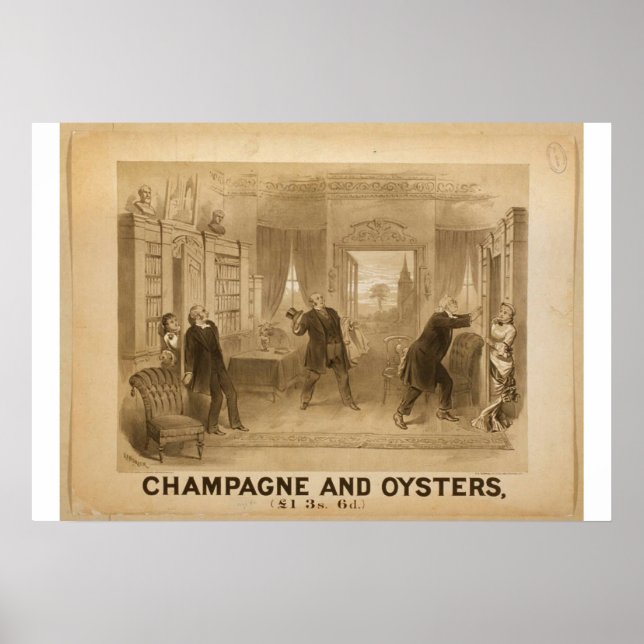 Poster Théâtre rétro Champagne et Oysters (Devant)