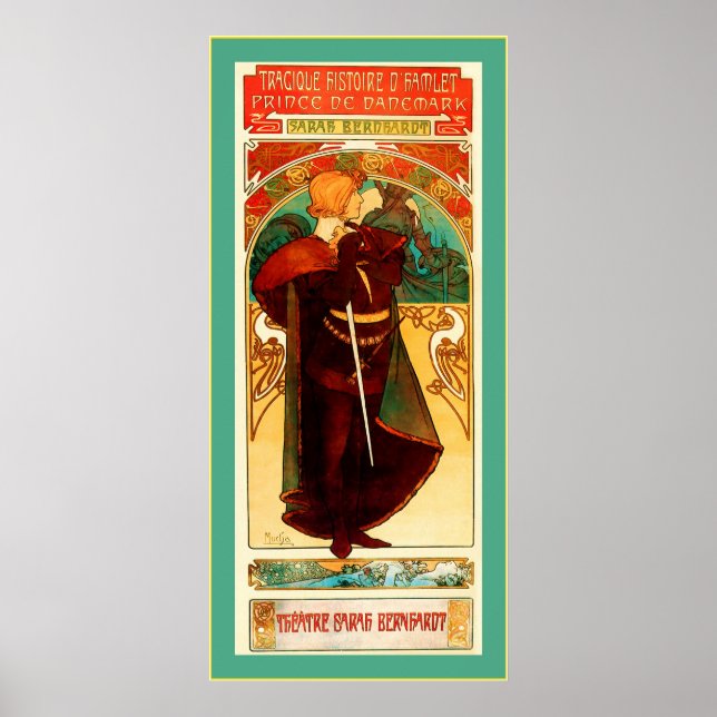 Poster Théâtre Sarah Bernhardt ~ Hamlet ~ Alphonse Mucha (Devant)