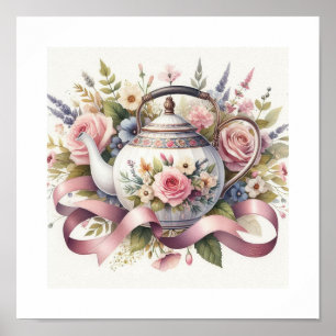 Poster Théière florale 1
