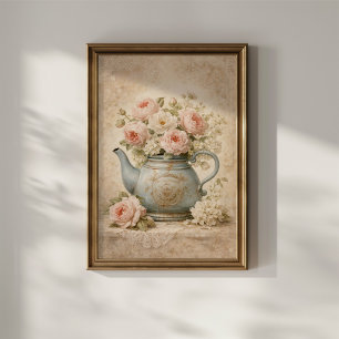 Poster Théière vintage avec roses