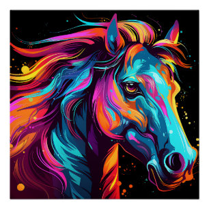 Poster Thème Cheval couleur néon