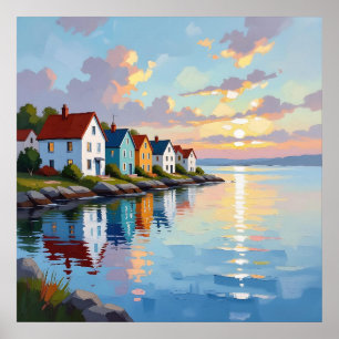 Poster Thème côtier Maisons de plage sur la baie