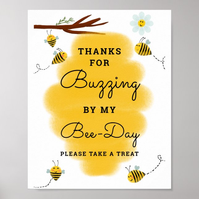 Poster Thème d'abeille Anniversaire Fête Favoriser Signal (Devant)