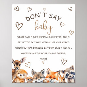 Poster Thème d'animaux de la forêt jeu Ne dites pas Bébé 