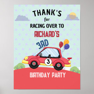 Poster Thème d'anniversaire pour enfant de course automob