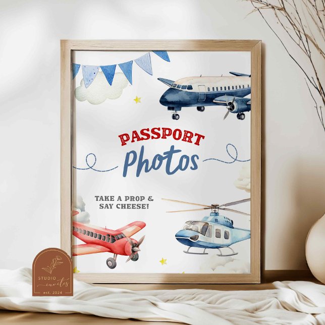 Poster Thème d'avion Anniversaire Passeport photo Panneau (Créateur téléchargé)