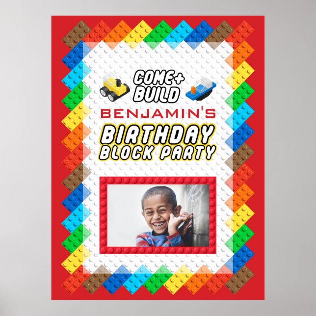 Poster Thème de construction du bloc de jouet fête d'anni (Devant)
