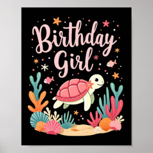 Poster Thème de fête d'anniversaire Tortue de mer Fille d