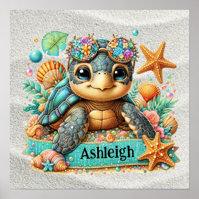Poster Thème de la tortue marine (Devant)
