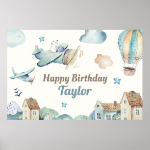 Poster Thème de l'avion de Cute Boy Bannière d'anniversai