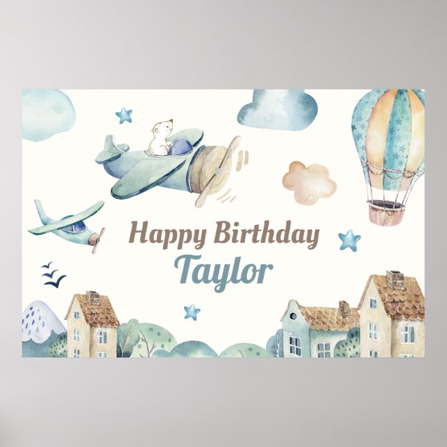 Poster Thème de l'avion de Cute Boy Bannière d'anniversai (Devant)