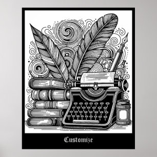 Poster Thème de l'écrivain vintage 2 Couleur moi