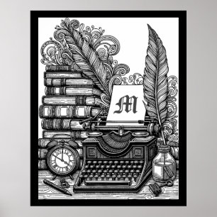 Poster Thème de l'écrivain Vintage monogramme Couleur moi