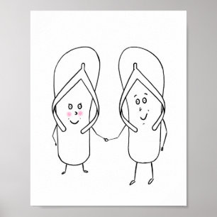 Poster thème de tongs mignon, couple, sandale