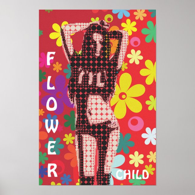 Poster thème des années 60 fleur slogan enfant rétro (Devant)