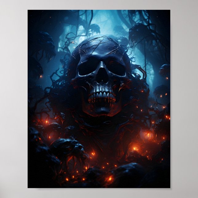 Poster Thème du crâne fantastique Halloween Crâne effraya (Devant)
