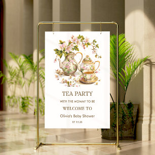 Poster Thème floral pour la fête du thé pour bébé Bienven