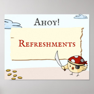 Poster Thème Pirate avec oiseaux Anniversaire Rafraîchiss