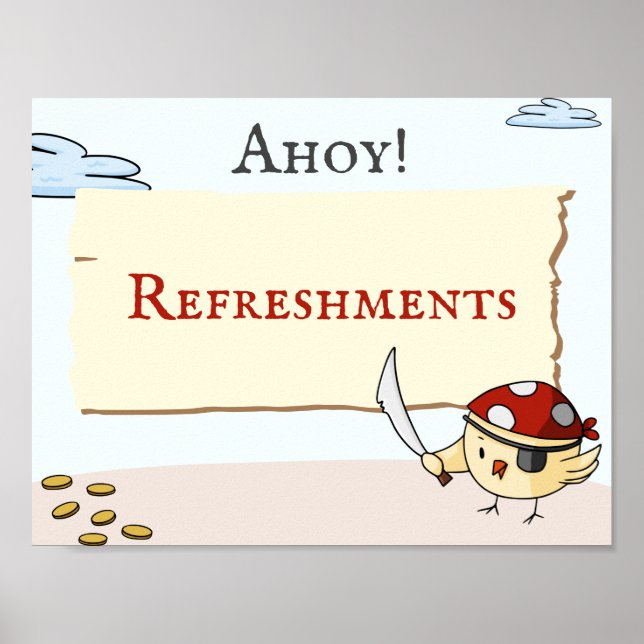 Poster Thème Pirate avec oiseaux Anniversaire Rafraîchiss (Devant)