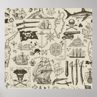 Poster Thème pirate : motif nautique vintage.