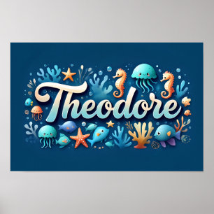 Poster Theodore Ocean Nursery Animaux sous-marins