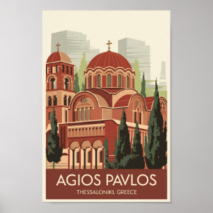 Poster Thessalonique Agios Pavlos Travel Art Vintage