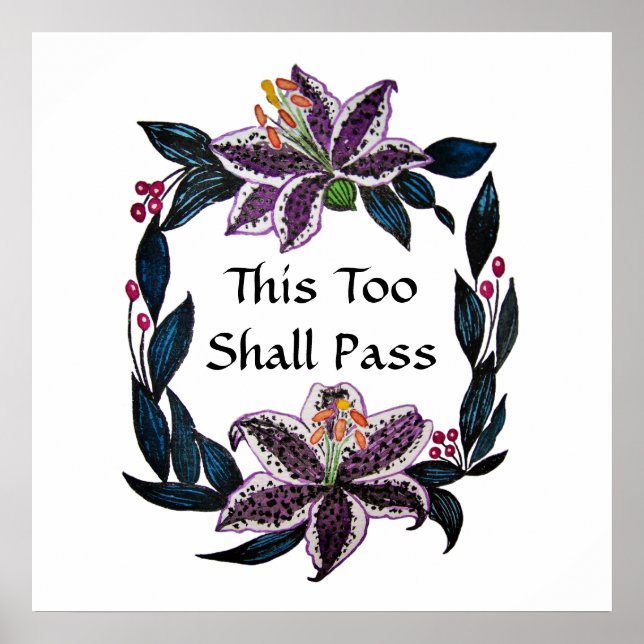 Poster "This Too Shop Pass" Aquarelle Lily Wreath (Devant)