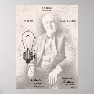 Poster THOMAS EDISON et son célèbre BREVET LAMP