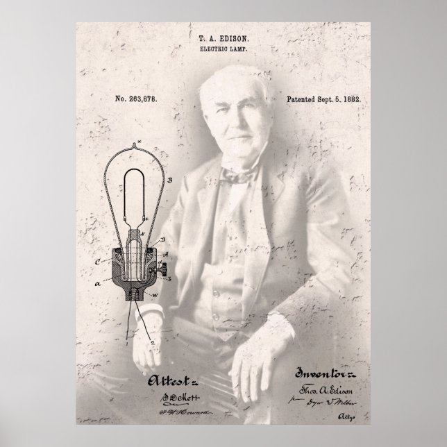 Poster THOMAS EDISON et son célèbre BREVET LAMP (Devant)