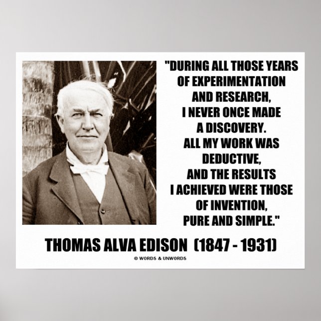 Poster Thomas Edison Résultats Invention Citation Simple  (Devant)