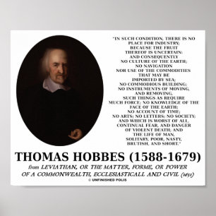 Poster Thomas Hobbes Leviathan Man Solitaire Pauvre Citat