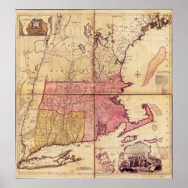 Poster Thomas Jefferies Carte du Nord-Est en 1755 (Devant)