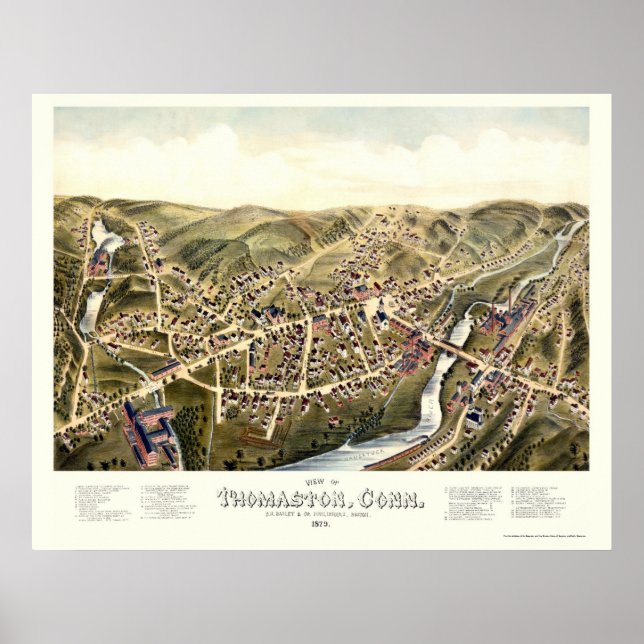 Poster Thomaston, CT Carte panoramique - 1879 (Devant)