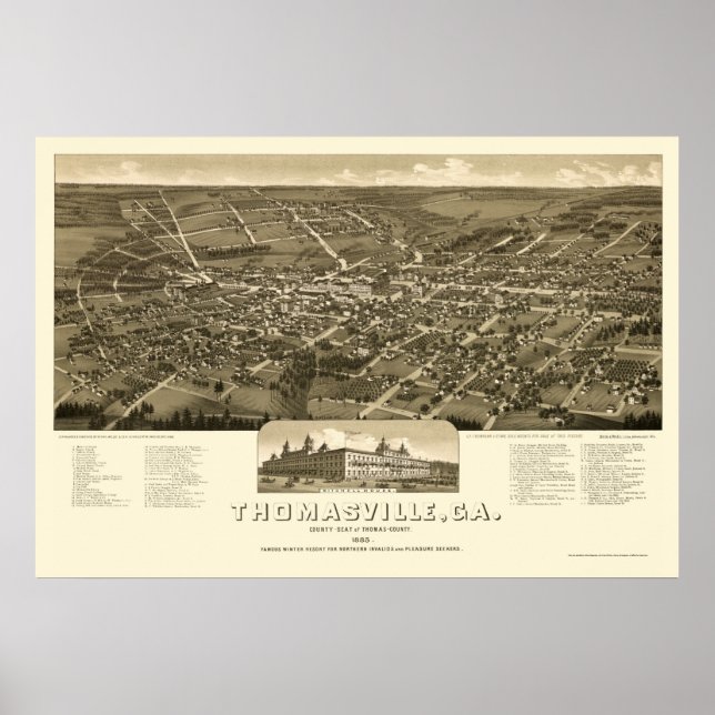 Poster Thomasville, GA Carte panoramique - 1885 (Devant)
