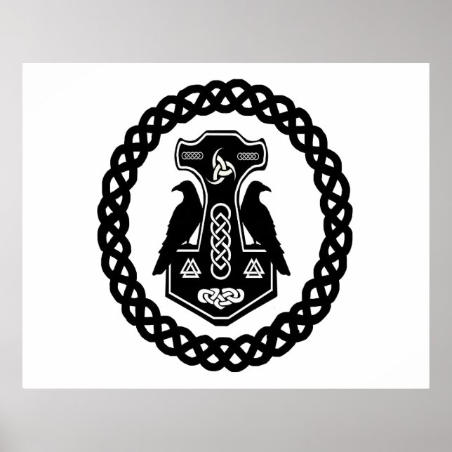 Poster Thor's Hammer dans un cercle de noeuds celtiques (Devant)