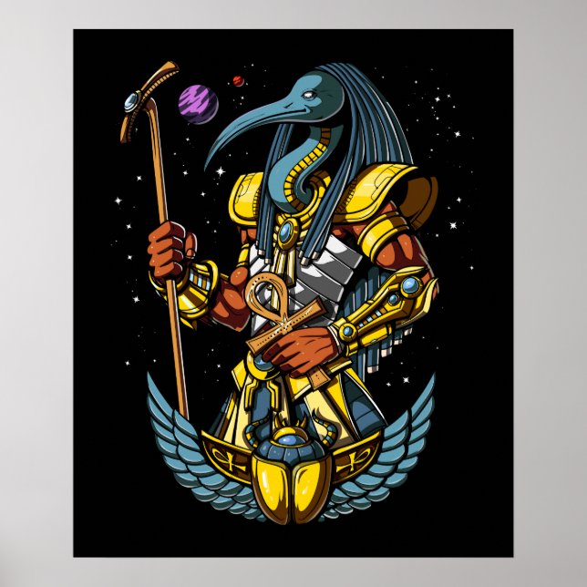 Poster Thoth Egyptian God Ankh Scarab Symbole antique (Devant)