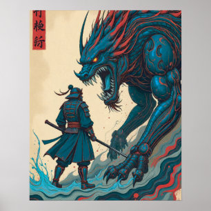 Poster "Threads of War – Cyber Samouraï vs Glyph Beast"
