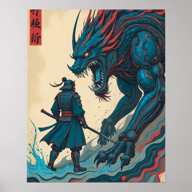 Poster "Threads of War – Cyber Samurai vs Glyph Beast" (Devant)