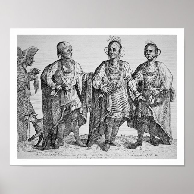 Poster Three American Cherokee Chiefs, 1762 (gravure) (Devant)