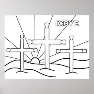Poster Three Crosses on a Hill