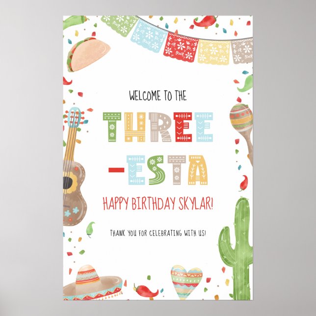 Poster Three-esta 3rd Birthday Party Welcome Sign (Devant)